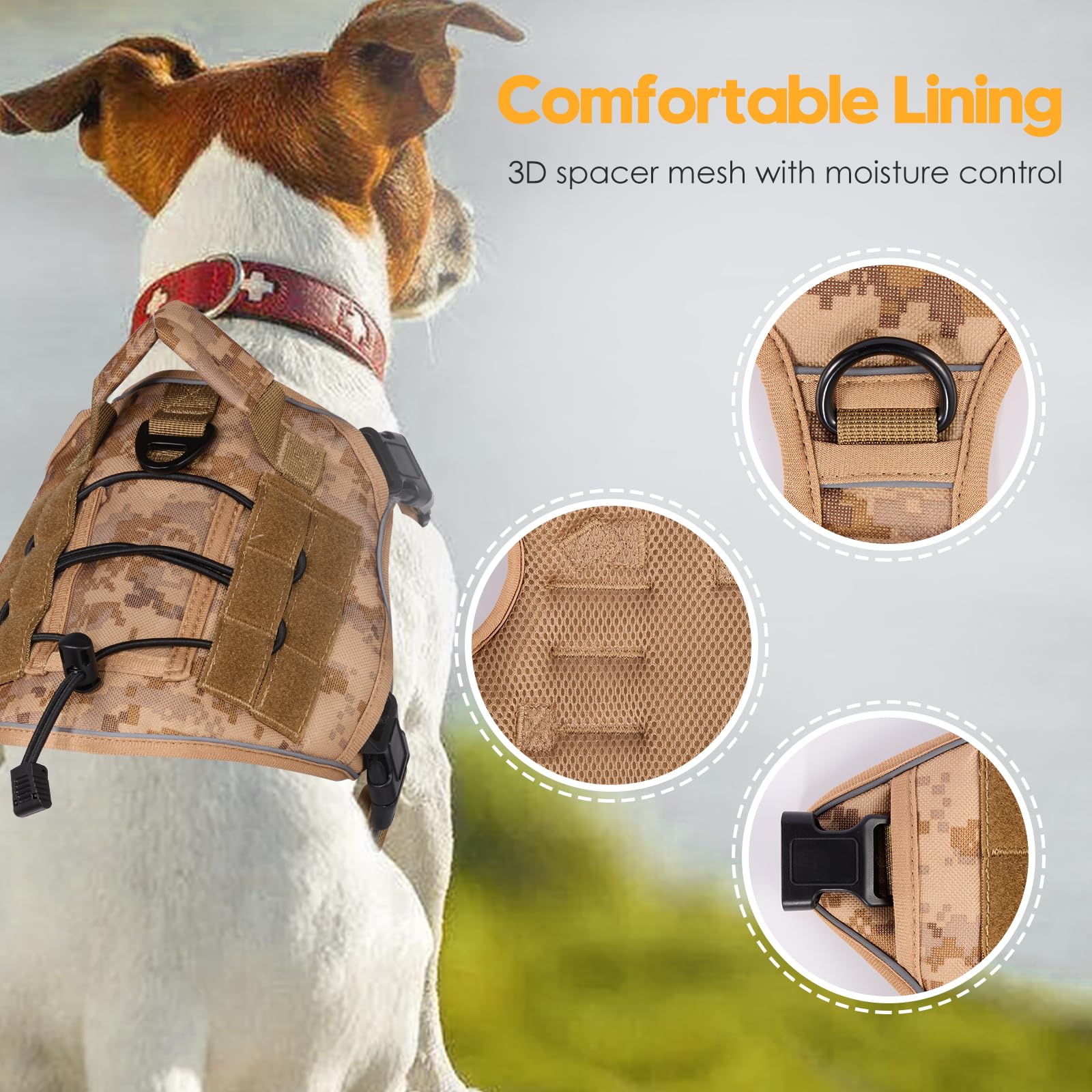 Heavy-Duty Tactical Dog Harness For Large Dogs, No Pull Adjustable Reflective Pet Vest With Molle System, K9 Military-Grade Cont